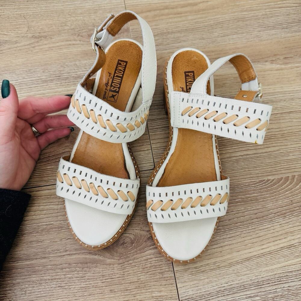 Pikolinos Blanes White And Brown Leather Sandal Women’s Size 6.5 - Picture 10 of 11